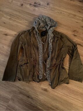 Love Tree Olive Utility Jacket with Gray Hooded Liner